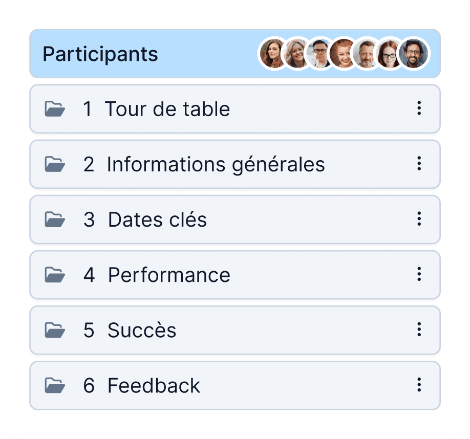 Capture d’écran de la fonctionnalité de réunion dans WEDO