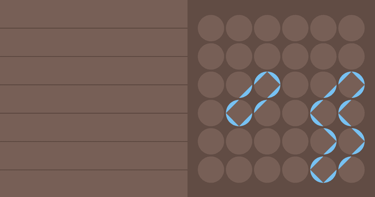 Taupe-brown graphic showing horizontal lines on the left alongside a grid of circular nodes with light blue highlighted path segments on the right.