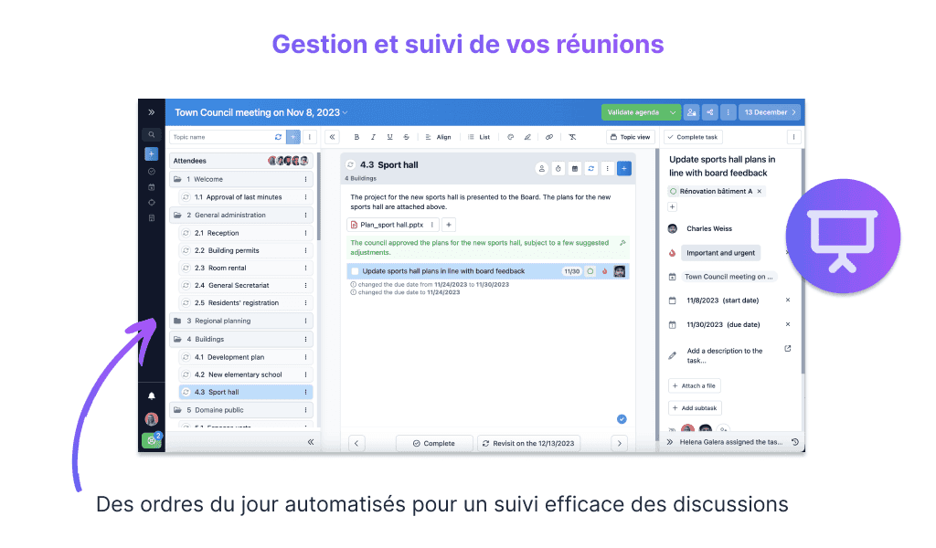 outils pour la prise de note de réunions, séances du conseil et toute autre réunion du service public