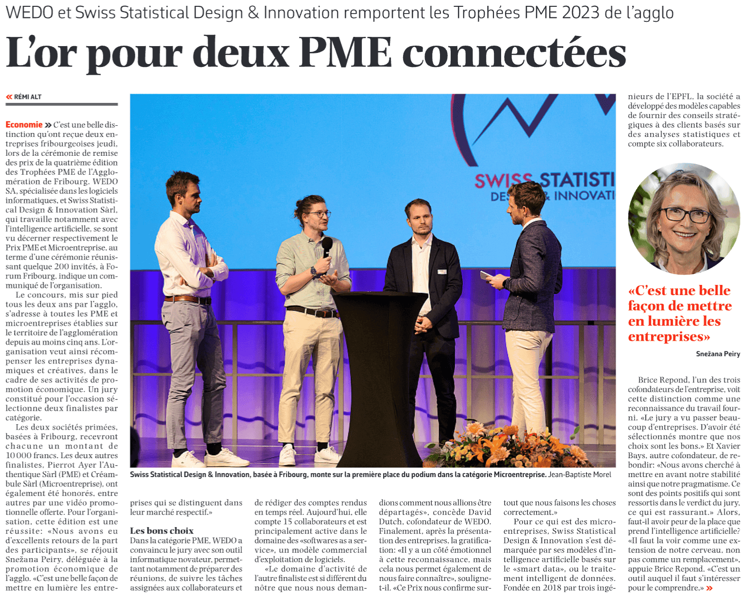 Article de la Liberté sur la cérémonie 2023 des Trophée PME