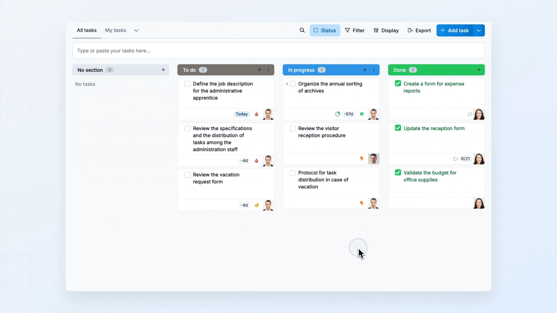 Video demo showing how the Kanban view works in WEDO: create, move, and track tasks across columns for clear team coordination.