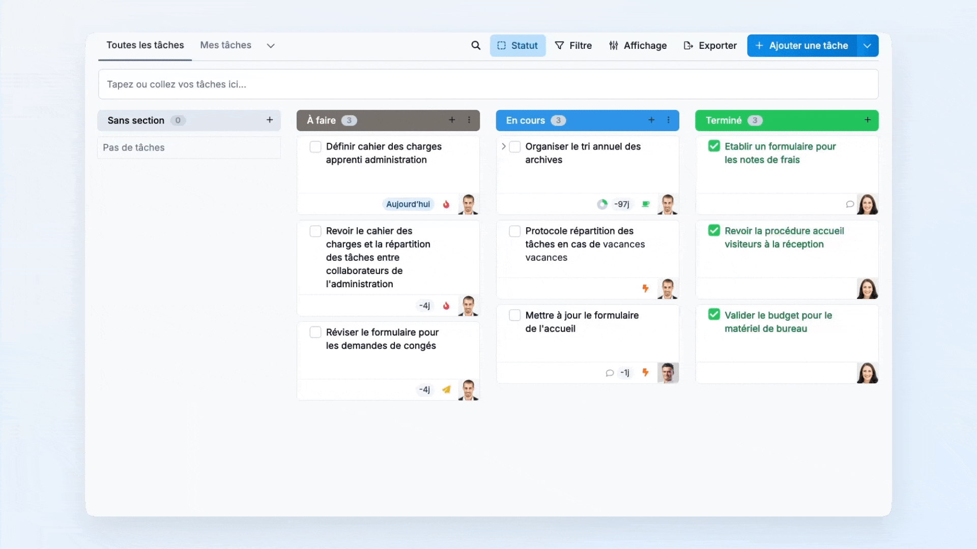 Vidéo de démonstration montrant le fonctionnement de la vue Kanban dans WEDO : création, déplacement et suivi des tâches par colonnes pour une coordination d’équipe claire.