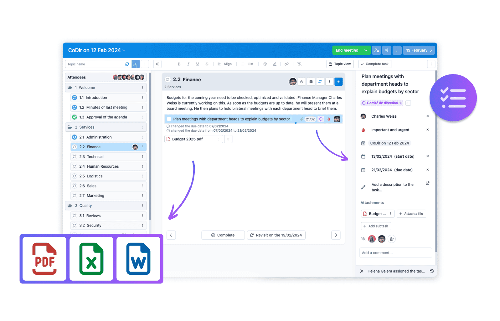 computerized agenda for real-time note-taking