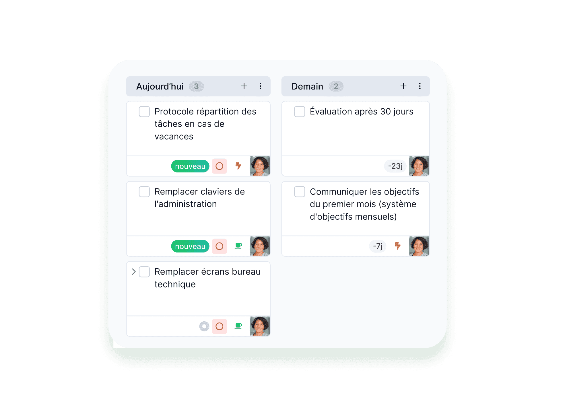 Capture d’écran de la vue “Kanban” pour organiser visuellement les tâches dans WEDO.