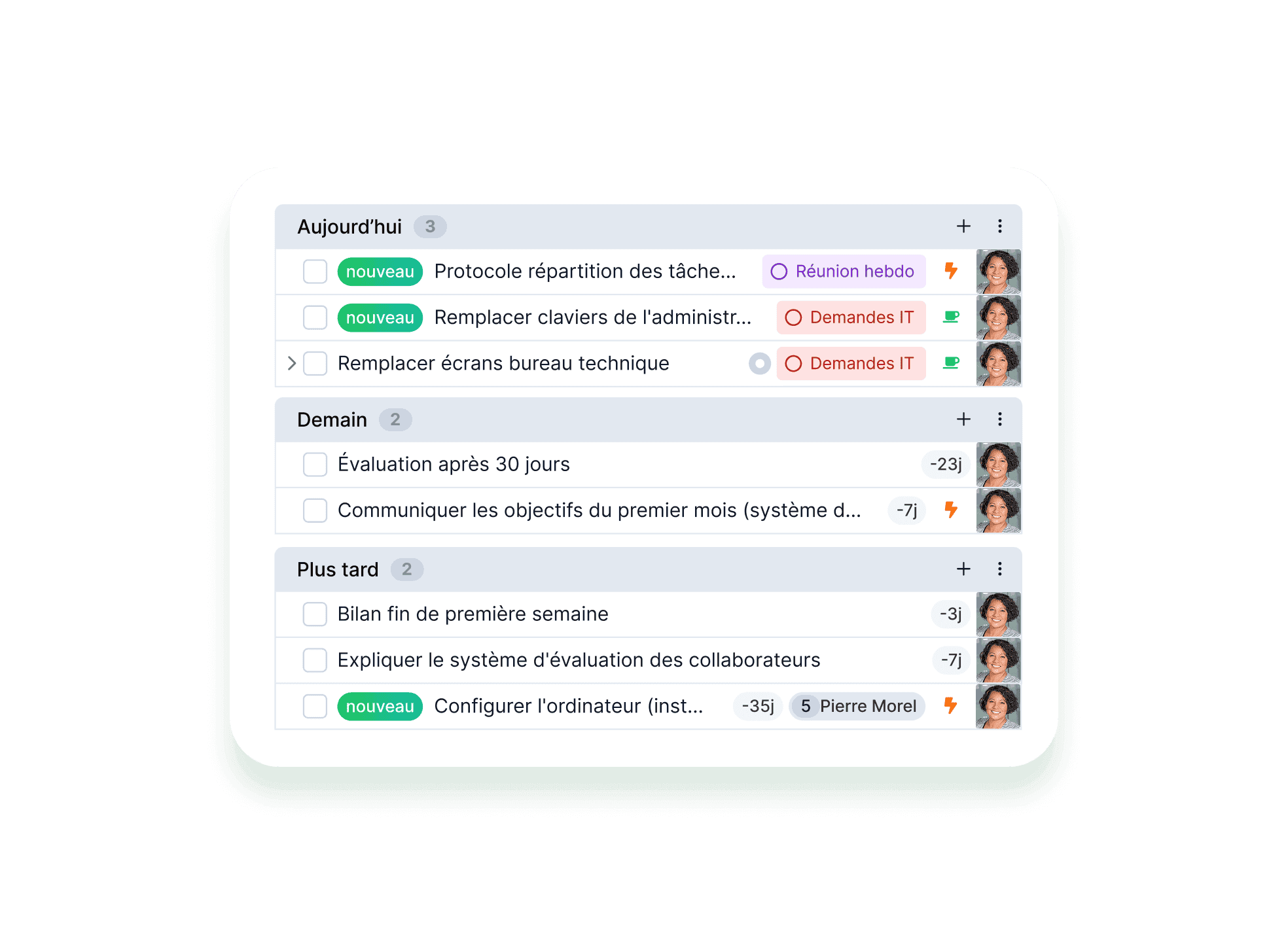 Capture d’écran de la vue “Liste” pour la gestion des tâches dans WEDO.