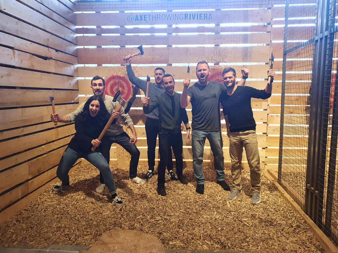 WEDO employees at a throwing axe competition