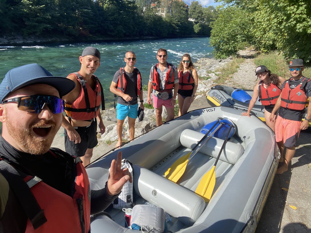 WEDO employees doing the Aare river rafting