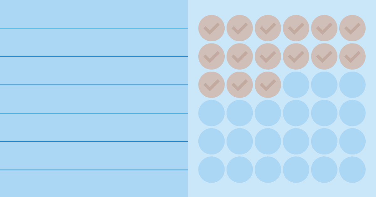 Light blue graphic split into horizontal ruling lines on the left and a grid of circular icons—with the top rows containing checkmarks—on the right.
