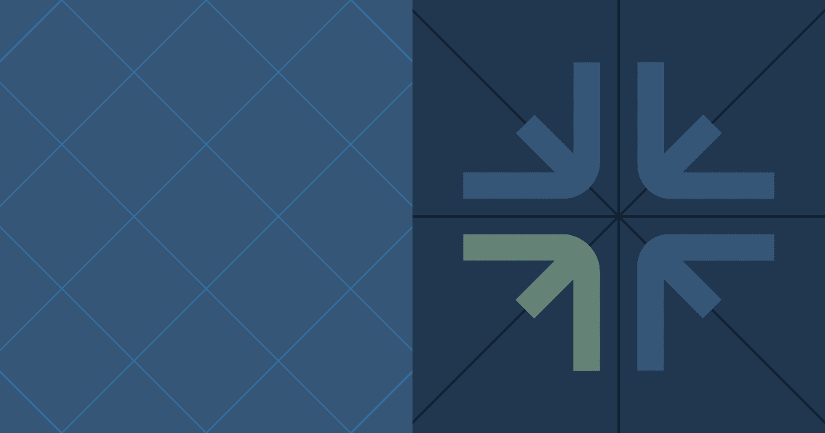 Dark blue graphic featuring a diamond grid pattern beside four thick right-angle arrows pointing inward toward a central origin.
