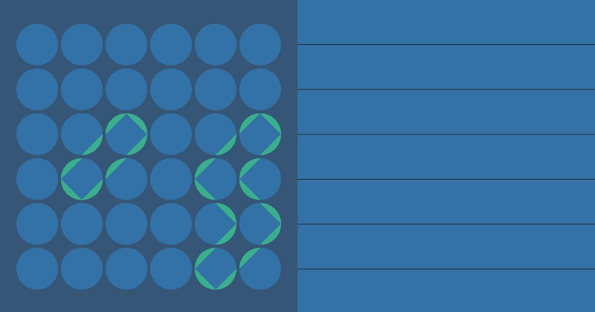Medium blue graphic split into a grid of circular nodes with highlighted path segments on the left and horizontal ruling lines on the right.