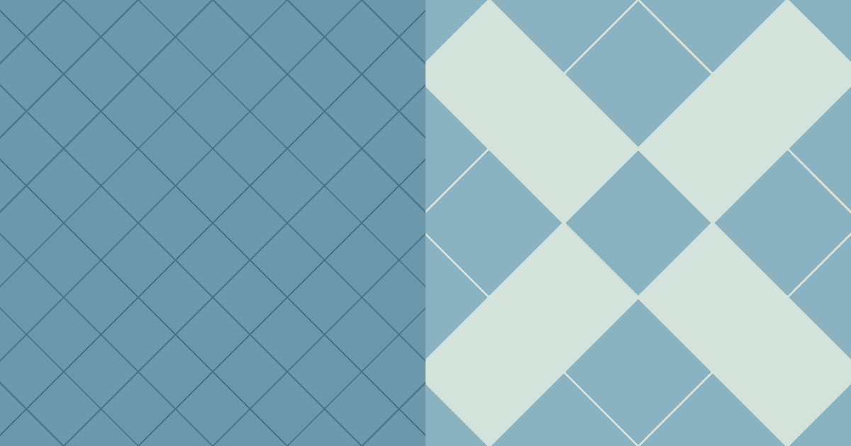 Soft blue abstract composition featuring a fine diagonal grid pattern on the left and a large, bold "X" shape made of wide intersecting bands on the right.