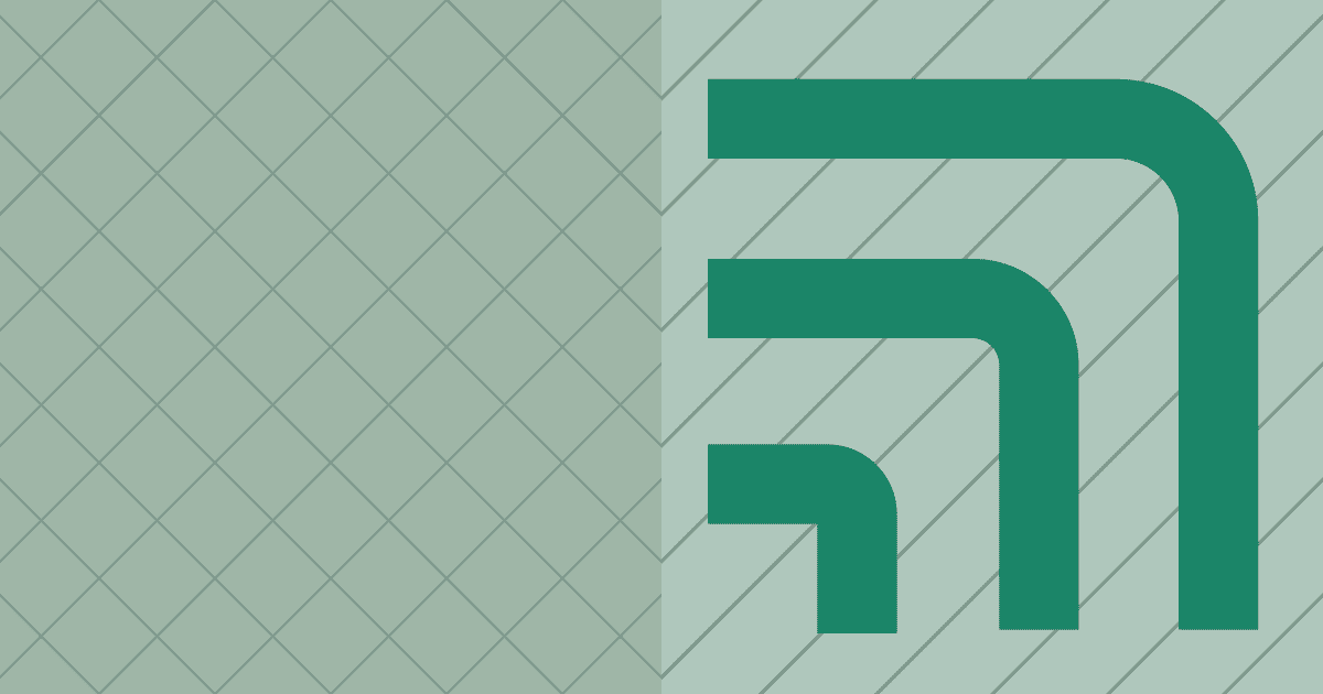 Sage green abstract layout showing a crosshatch pattern on the left and bold curved pathway lines on the right.