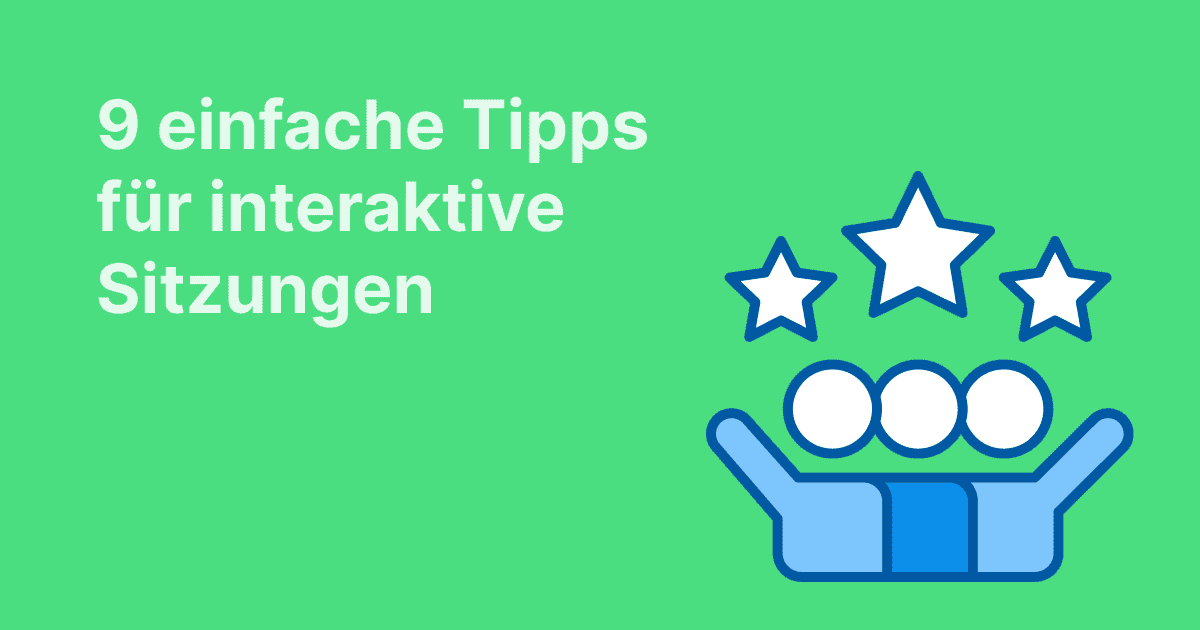 Dieses Bild begleitet einen Artikel mit 9 Tipps für spannendere Meetings, dargestellt mit drei Personen unter Sternen auf grünem Hintergrund