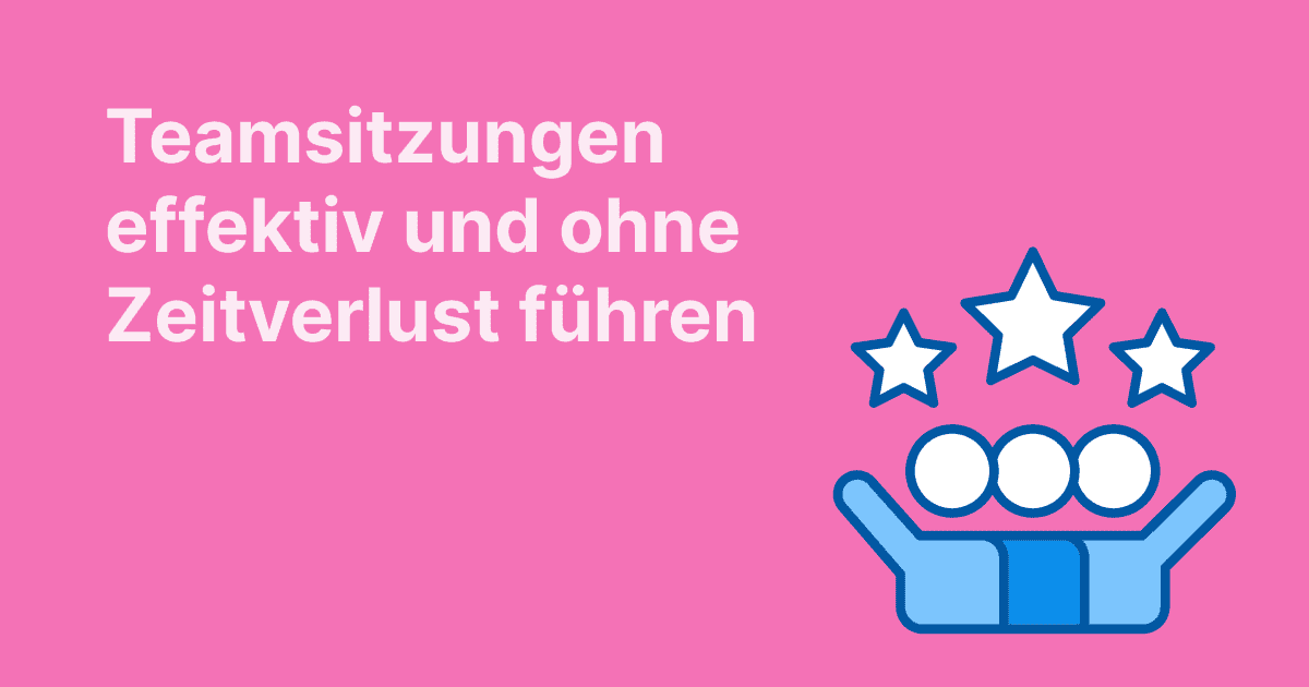 Rosa Grafik mit dem französischen Titel „Comment animer des réunions d’équipe efficaces“ und einer Illustration von drei Personen unter drei Sternen