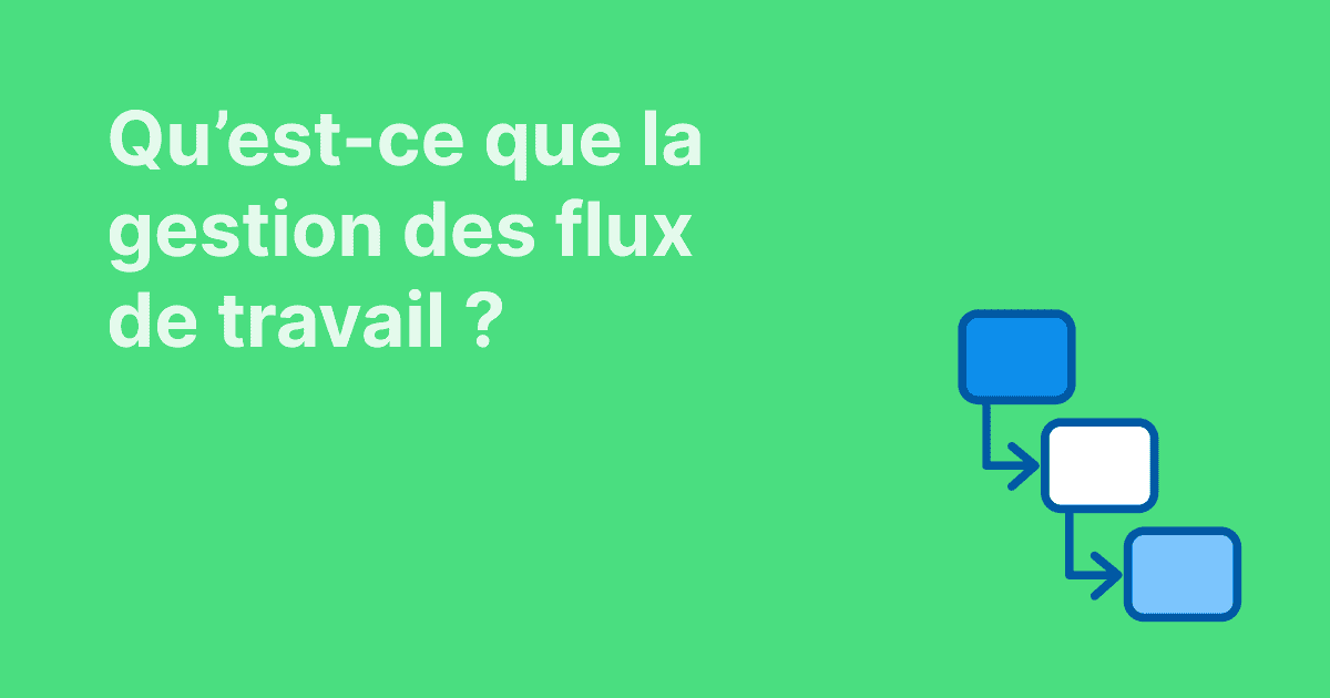 Image sur fond vert avec le titre « Qu’est-ce que la gestion des flux de travail ? » et une icône représentant un flux de tâches.