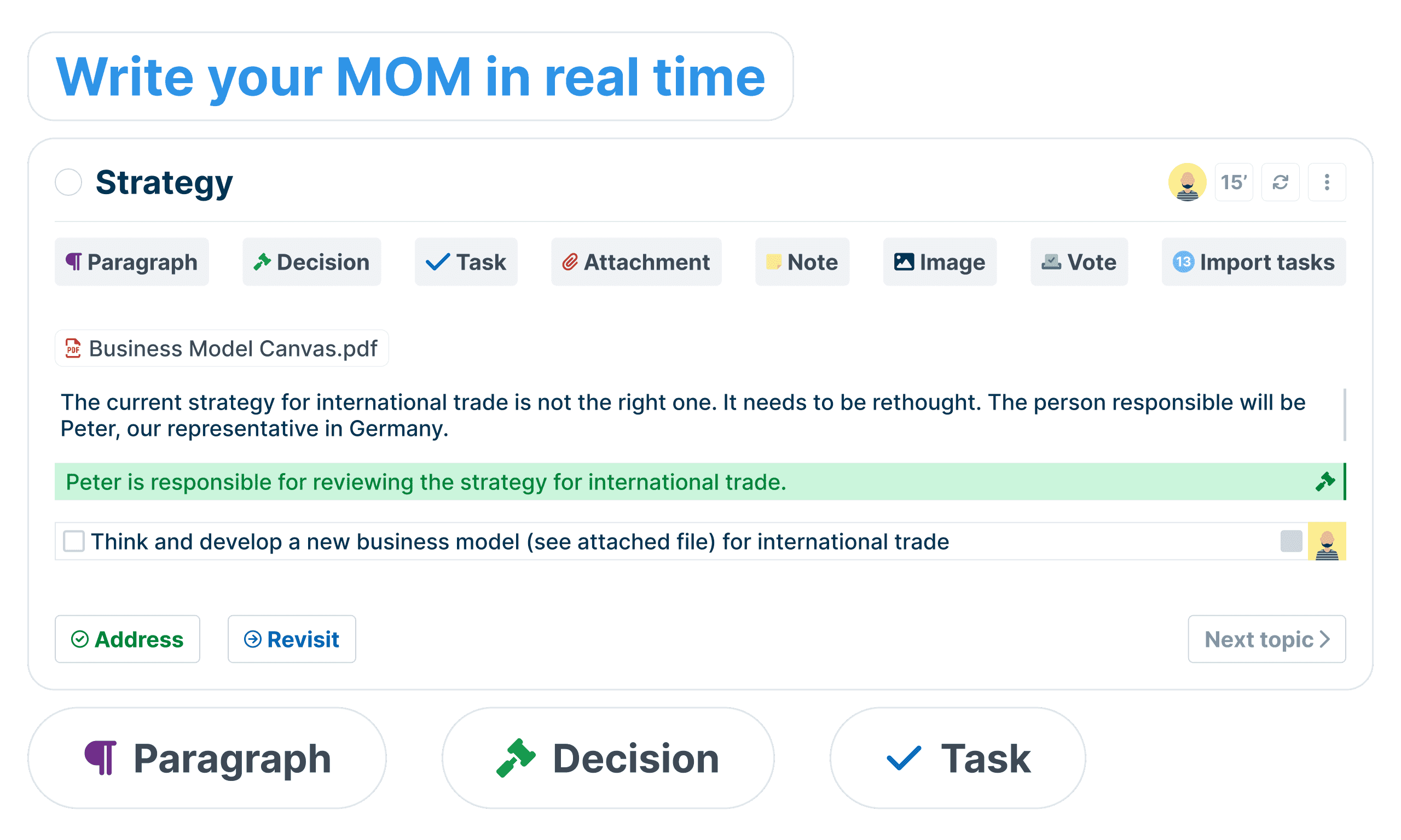 WEDO interface for collaborative real-time minutes writing