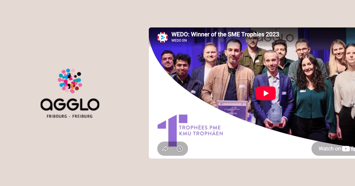 Video thumbnail from Agglo Fribourg-Freiburg celebrating WEDO as a winner of the SME Trophies 2023.